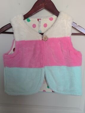 Fuzzy Colorblock Vest Reversible- Pink, Cream & Light Blue